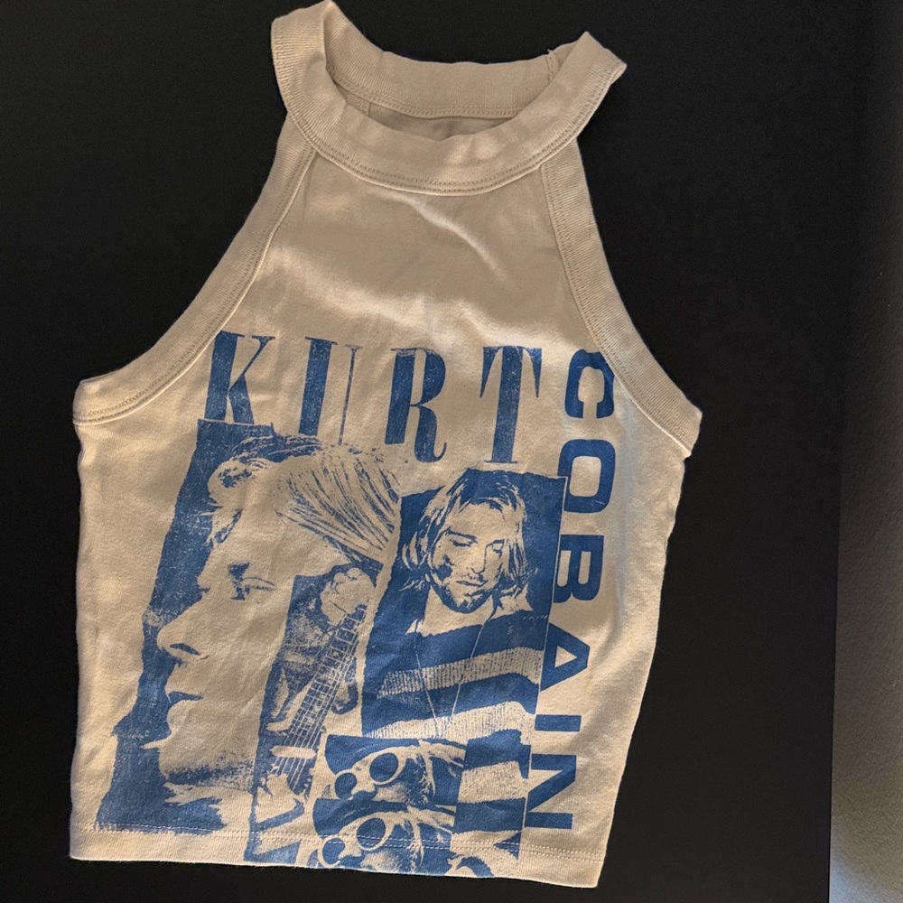 American Eagle Outfitters Blue and Cream Kurt Cobain Crop Top